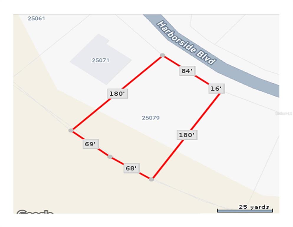 This is a map showing the property boundaries and dimensions of a land parcel — 25079 HARBORSIDE BOULEVARD, PUNTA GORDA, FL