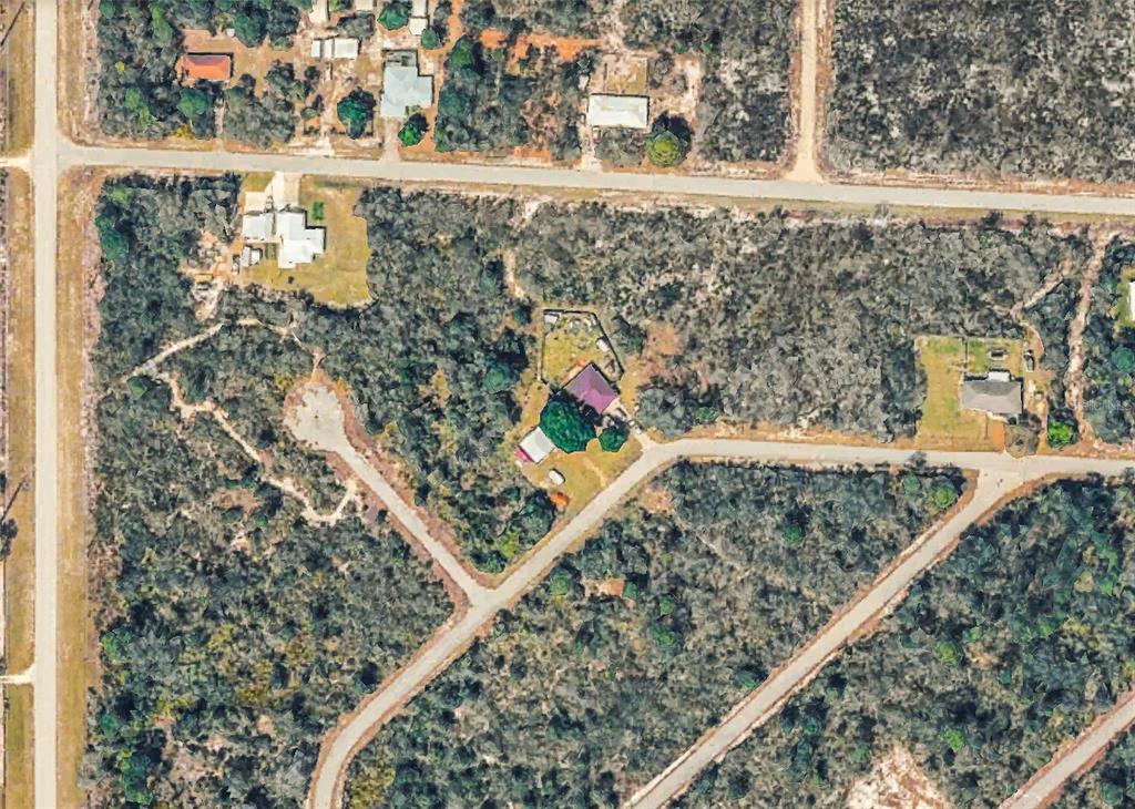 An aerial view shows a residential lot with a house surrounded by dense vegetation — 3552 BLUEBIRD AVENUE, LAKE PLACID, FL