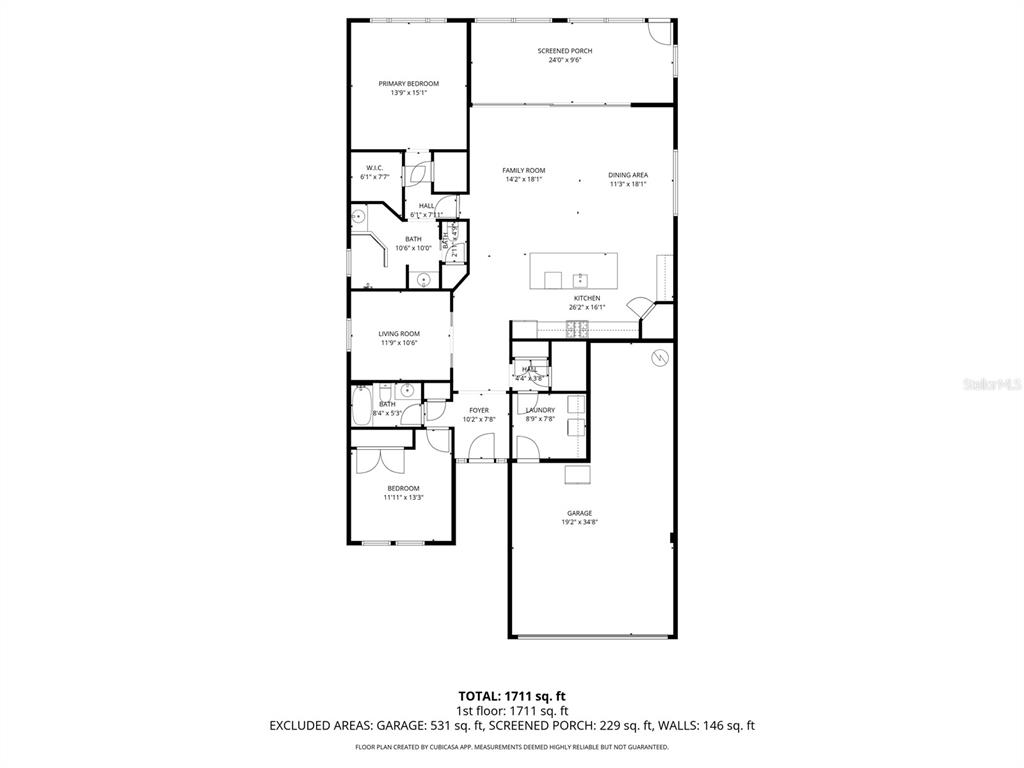 This is a floor plan of a single-story home featuring a garage and screened porch — 10025 CRAFTSMAN PARK WAY, PALMETTO, FL