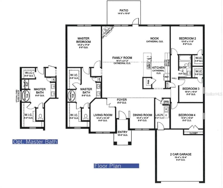 This floor plan shows a four-bedroom house with a two-car garage and optional master bath — 1841 MARCONI AVE., NORTH PORT, FL