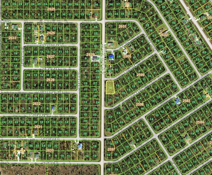 This is a map showing residential land parcels and street layouts in a neighborhood — 1308 CORNELIUS BOULEVARD, PORT CHARLOTTE, FL