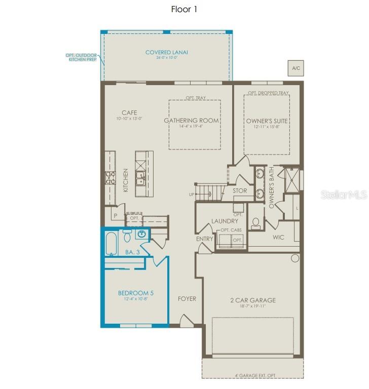 This is a floor plan for the first level of a home featuring an open-concept living area — 4990 GOOD DAY LANE, WEST MELBOURNE, FL