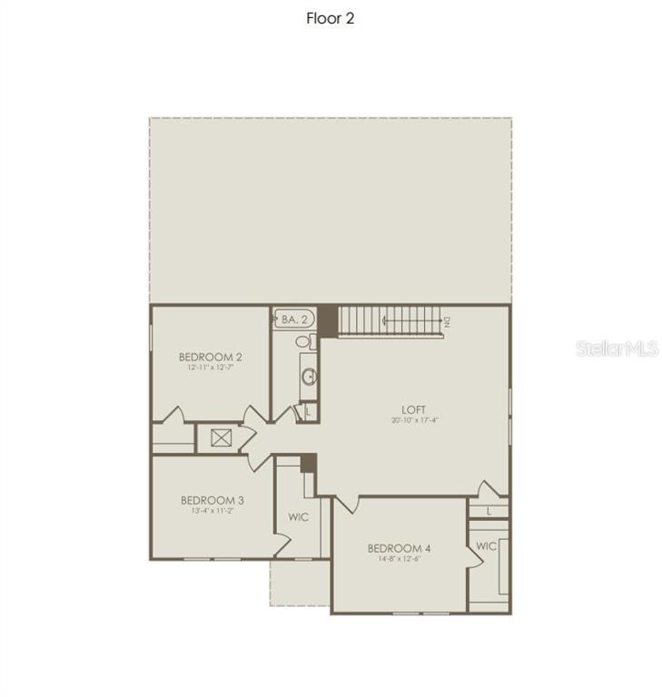 This floor plan shows the second level of a home featuring three bedrooms and a loft — 4990 GOOD DAY LANE, WEST MELBOURNE, FL