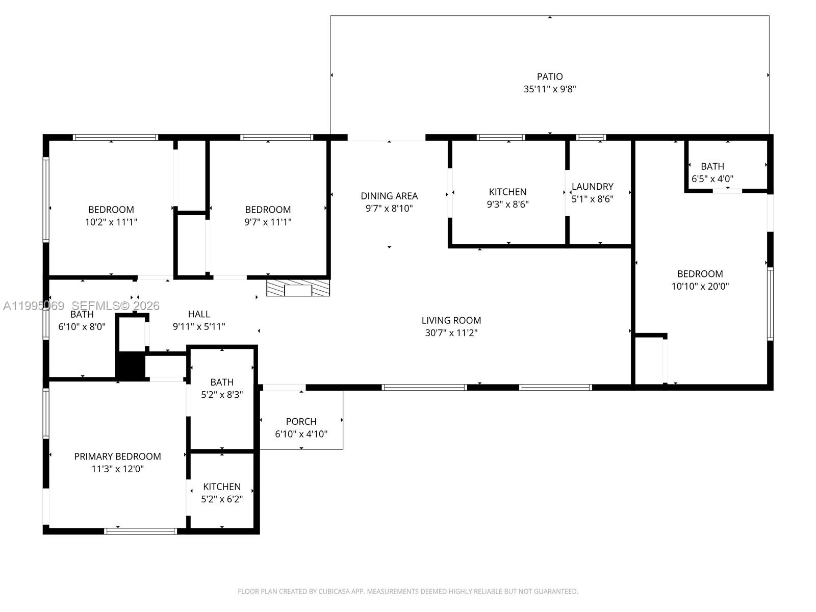This is a floor plan showing a multi-bedroom residential layout with a patio and porch — 2330 W 6th Ct, Hialeah FL 33010, HIALEAH, FL