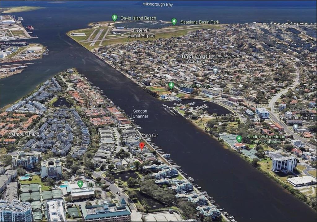 This aerial map shows the Seddon Channel area in Tampa, Florida, with various landmarks labeled — 60 MARINER WAY UNIT 60, TAMPA, FL