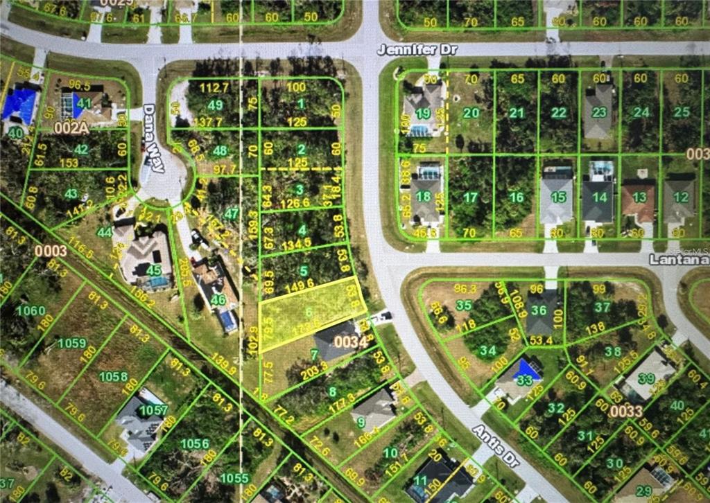 This is a map showing property lot lines and parcel numbers in a residential neighborhood — 155 ANTIS DRIVE, ROTONDA WEST, FL