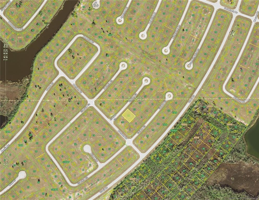 This is a plat map showing residential lots, streets, and surrounding land in a neighborhood — 4 CROTON COURT, PLACIDA, FL