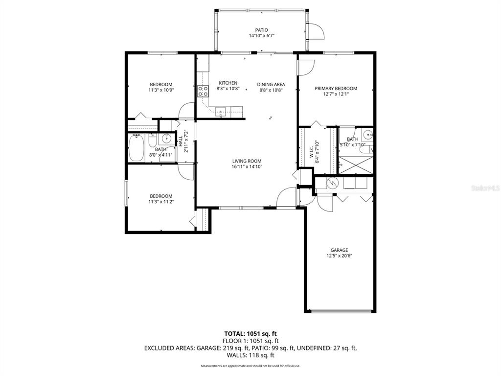This is a floor plan for a residential home with three bedrooms and a garage — 11305 SILVERLEAF COURT, RIVERVIEW, FL