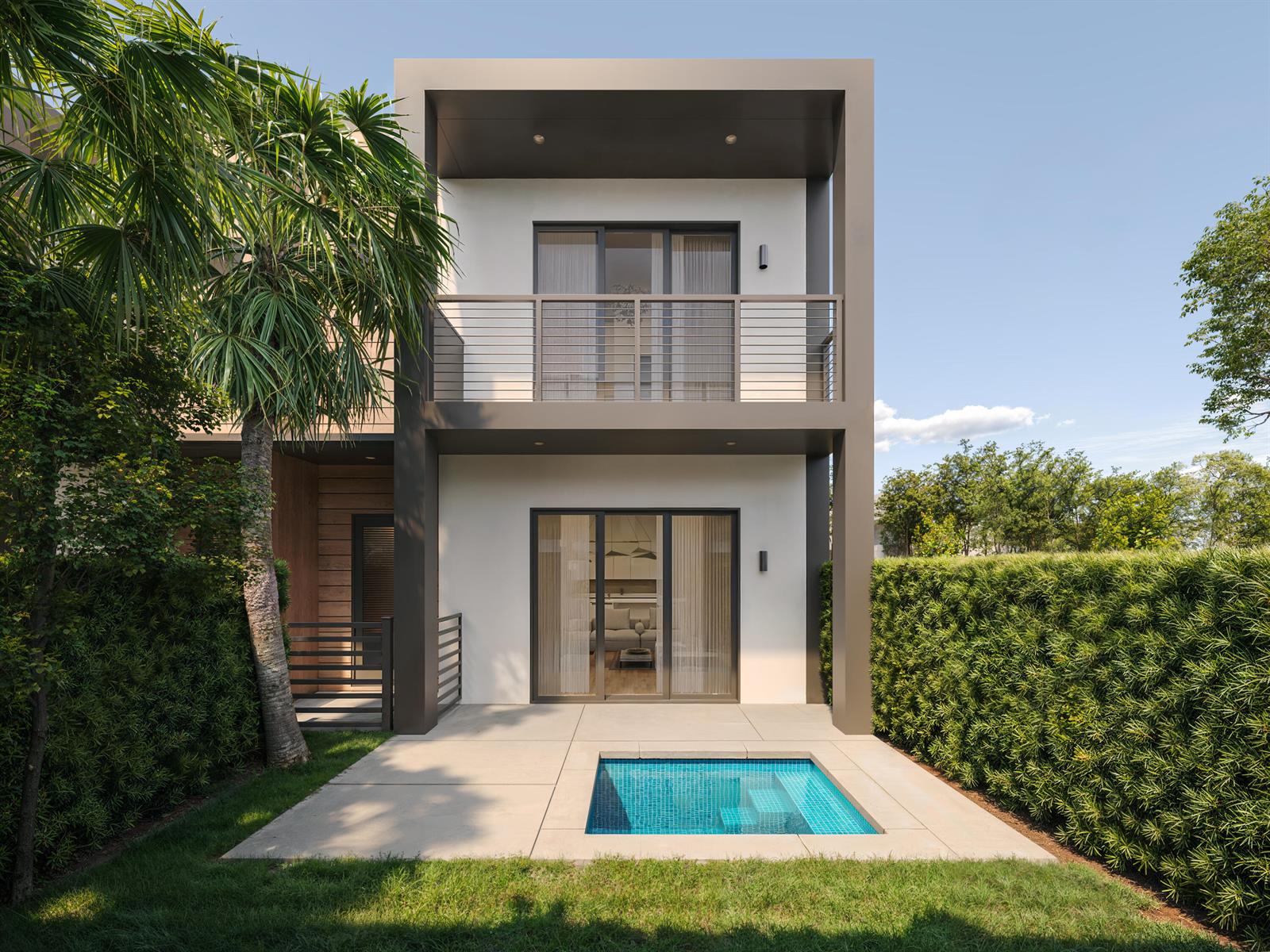 This is a rendering of a modern two-story house exterior with a small plunge pool — 6807 NE Briskel Pointe Drive, Boca Raton FL 33487, BOCA RATON, FL