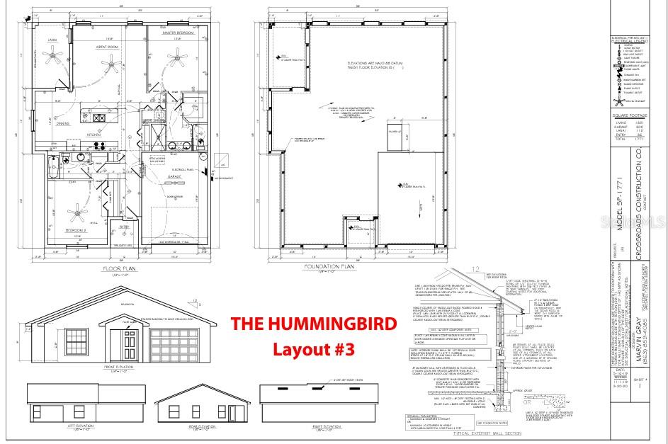This architectural floor plan and elevation rendering shows the layout for a single-story residential home — 5933 CORMORANT COURT, LAKELAND, FL