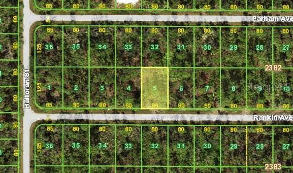 This is a map showing a highlighted rectangular land parcel numbered five in a residential subdivision — 13092 RANKIN AVENUE, PORT CHARLOTTE, FL