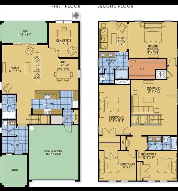 This floor plan shows the layout of a two-story home with four bedrooms and garage — 7781 MARSALA STREET, CLERMONT, FL