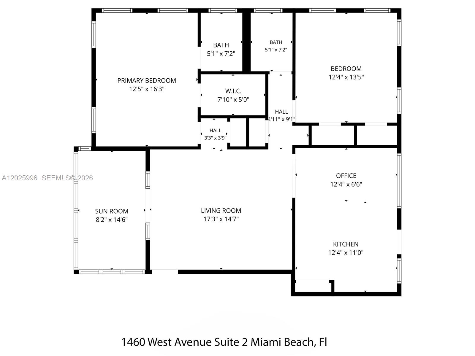 This is a floor plan showing the layout of a residential unit with multiple rooms — 1460 E West Ave, Miami Beach FL 33139, MIAMI BEACH, FL