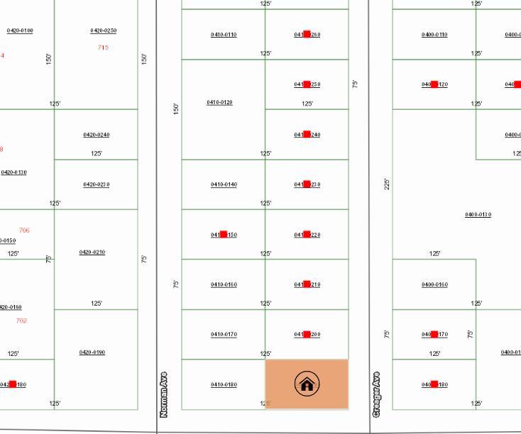 This is a property tax map showing parcel boundaries, lot dimensions, and street names — 000 Creager Avenue, FL 32148, FL