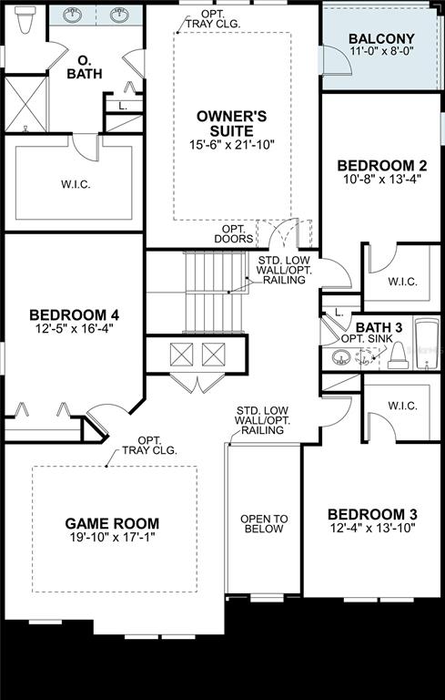 This is a floor plan for the upper level of a house featuring four bedrooms — 102 NORTHBANK LANE, SPRING HILL, FL