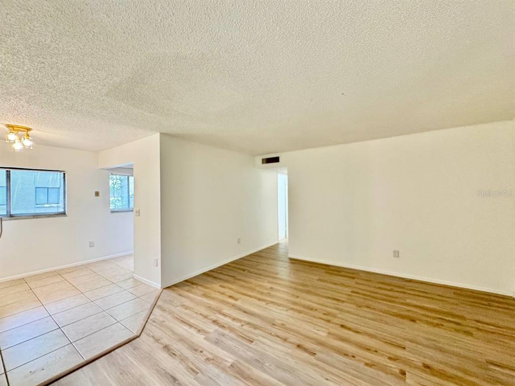 A living room with light wood-look flooring and a tiled entryway area — 11703 RAINTREE VILLAGE BOULEVARD UNIT C, TAMPA, FL