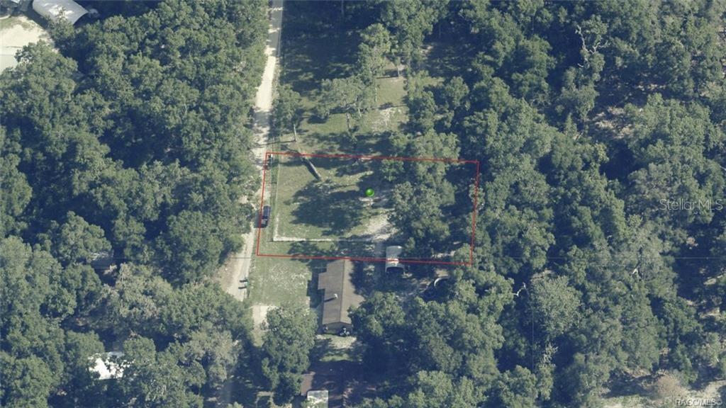 An aerial view shows a rectangular property boundary outlined in red over a wooded lot — 4689 S IRONWOOD POINT, INVERNESS, FL