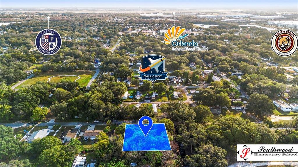 This aerial map shows a highlighted vacant lot surrounded by trees and residential homes — 3RD AVENUE, ORLANDO, FL