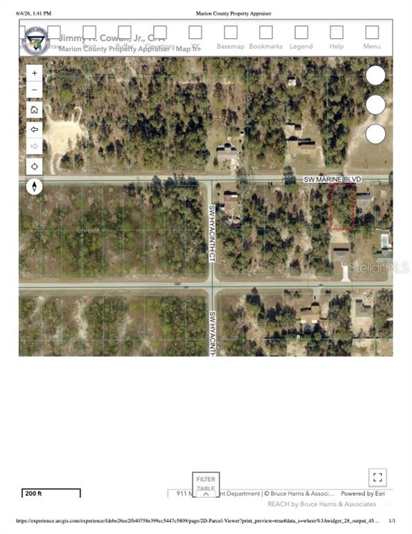 This is a map showing a residential property parcel highlighted in red — 00 SW MARINE BOULEVARD, DUNNELLON, FL
