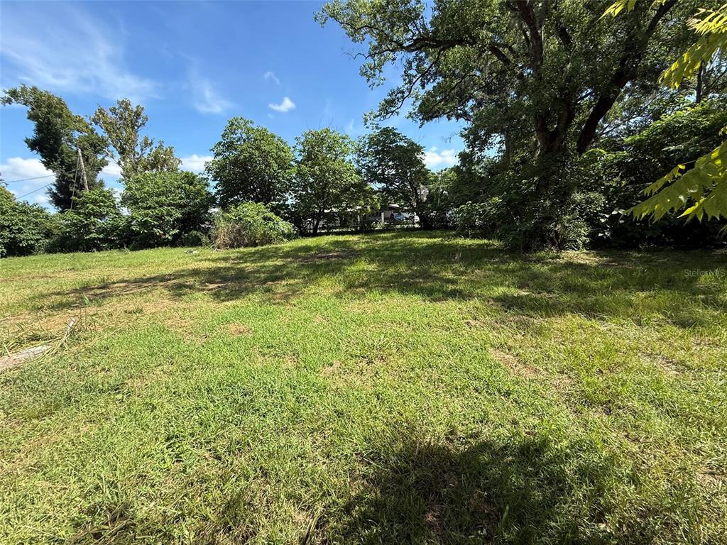 A grassy, sunlit vacant lot is surrounded by mature trees under a clear blue sky — 2921 CRUTCHFIELD ROAD, LAKELAND, FL