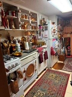 A kitchen features white cabinets, a gas stove, a refrigerator, and a patterned area rug — 115 OYSTER BAY CIRCLE UNIT 360, ALTAMONTE SPRINGS, FL