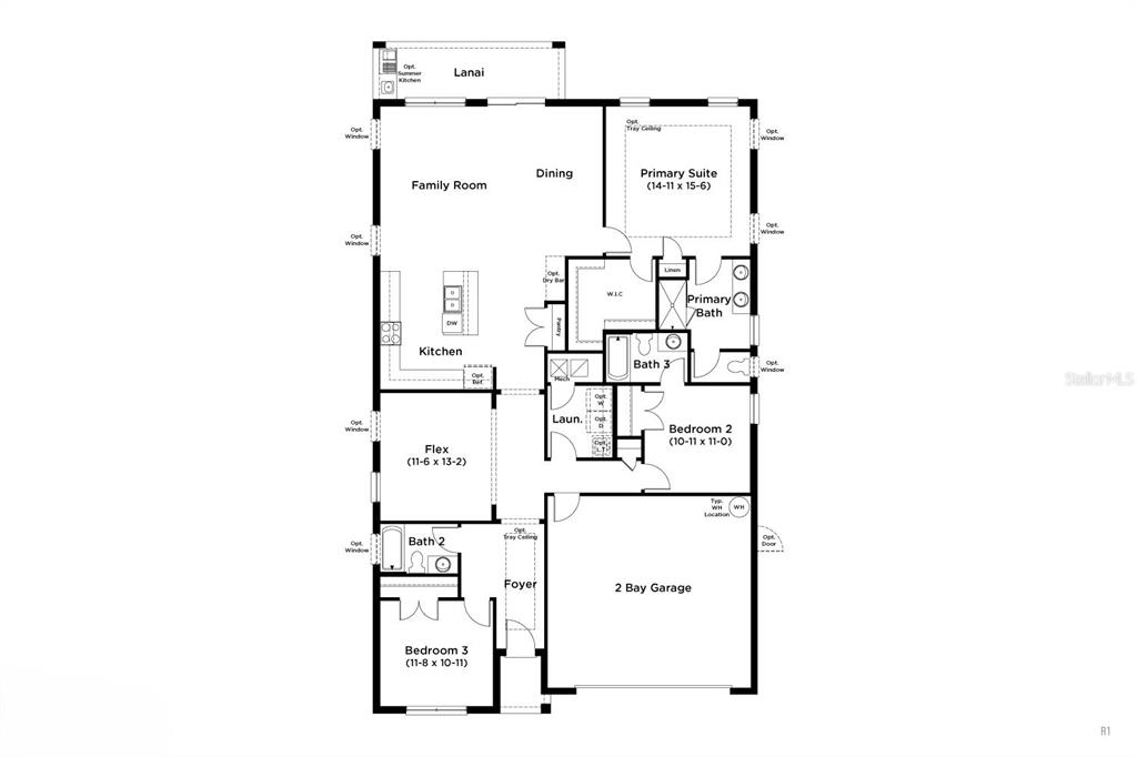 This is a floor plan for a single-story home with three bedrooms and a garage — 30241 RUSTIC MILL STREET, MOUNT DORA, FL