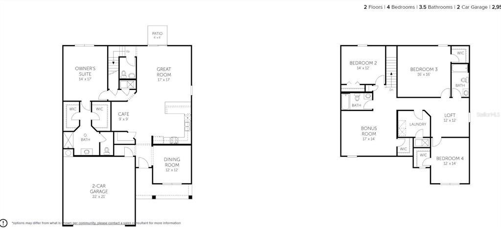 This floor plan shows a two-story home with four bedrooms, 3.5 bathrooms, and a garage — 5792 LAGOON CRUISE WAY, JACKSONVILLE, FL