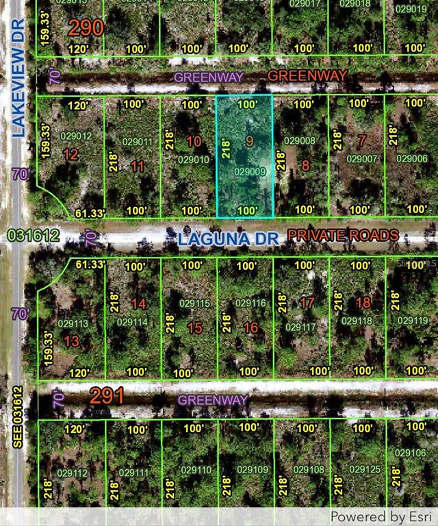 This is a map showing a grid of residential land parcels with dimensions and lot numbers — 0 LAGUNA DRIVE, INDIAN LAKE ESTATES, FL