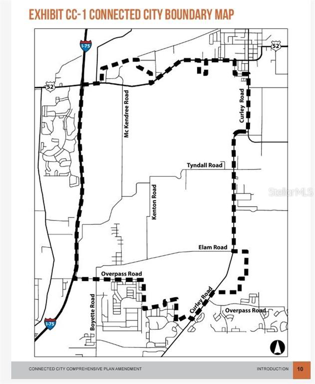 This is a map showing the boundary of the Connected City Comprehensive Plan Amendment — 0000 MCKENDREE ROAD, WESLEY CHAPEL, FL