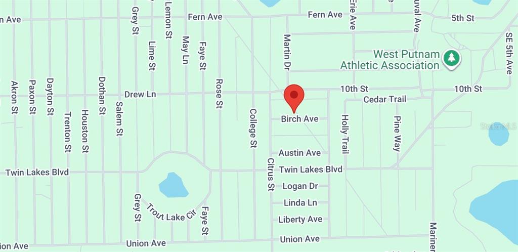 This is a map showing the location of a property near West Putnam Athletic Association — XX BIRCH AVE, INTERLACHEN, FL