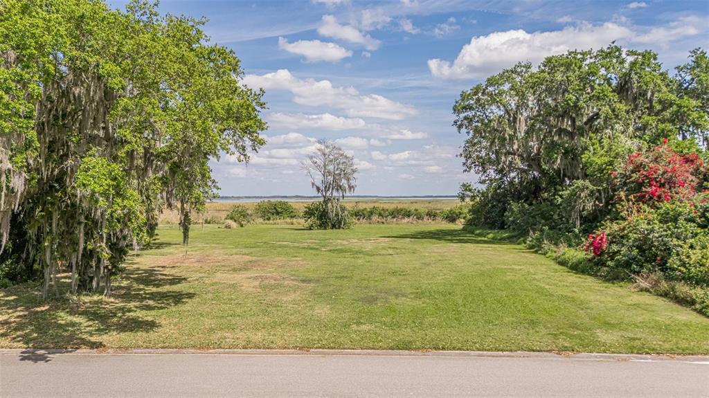 A grassy vacant lot sits between trees and bushes, facing a distant body of water — 0 HIDDEN HARBOR LANE, KISSIMMEE, FL