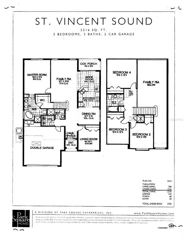 This is a floor plan for a two-story, five-bedroom home with a double garage — 8515 PALM HARBOR DRIVE, KISSIMMEE, FL