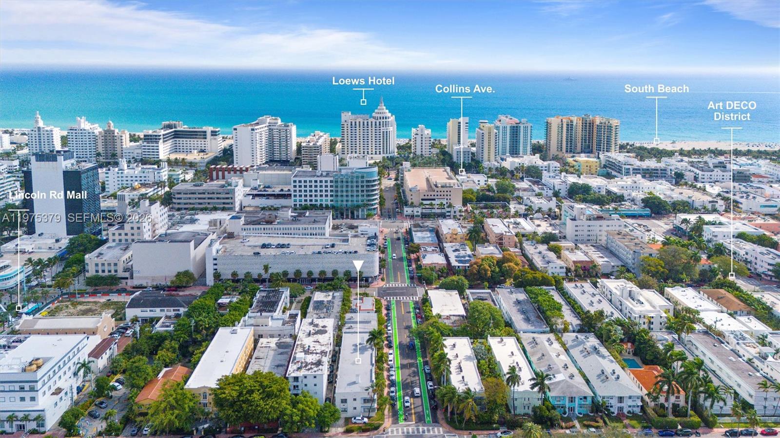 This aerial view shows a dense urban neighborhood in Miami Beach near the ocean — 531 16th St, Miami Beach FL 33139, MIAMI BEACH, FL