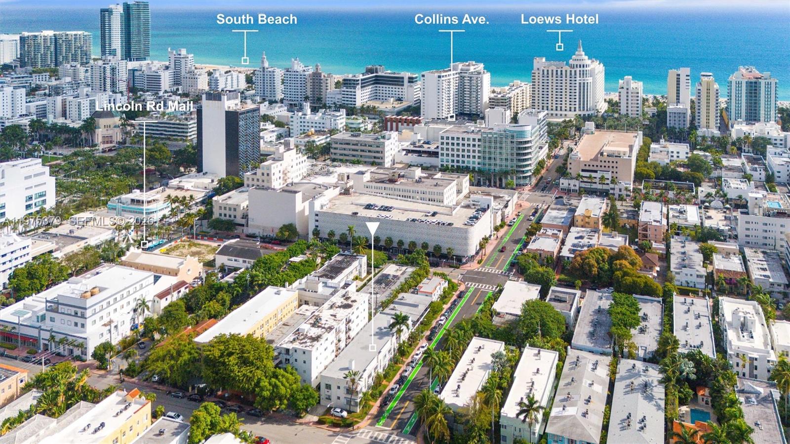 This aerial view shows a residential neighborhood in Miami Beach near the ocean — 531 16th St, Miami Beach FL 33139, MIAMI BEACH, FL