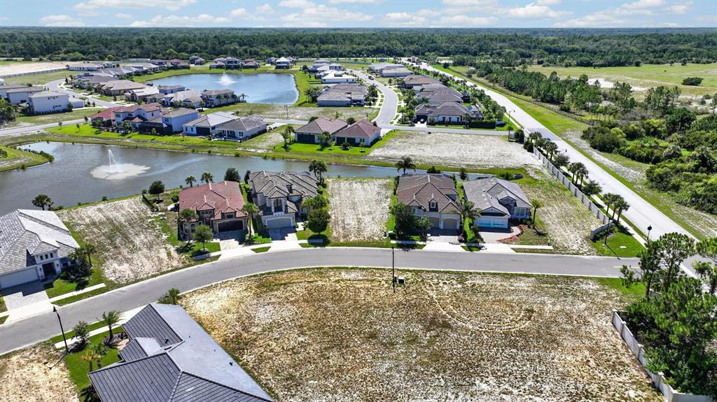 An aerial view shows a residential neighborhood with houses, ponds, and several vacant lots — 7 RIO VISTA DRIVE, PALM COAST, FL