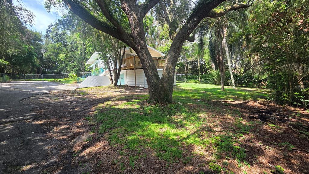 A large tree stands in the yard in front of a house with a wooden deck — 205 CATHERINE AVENUE, BABSON PARK, FL