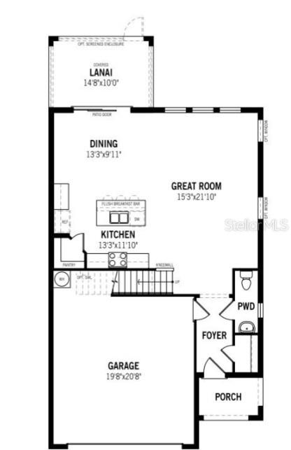 This is a floor plan for the first level of a home featuring a garage — 13014 SUNSEED STREET, PARRISH, FL