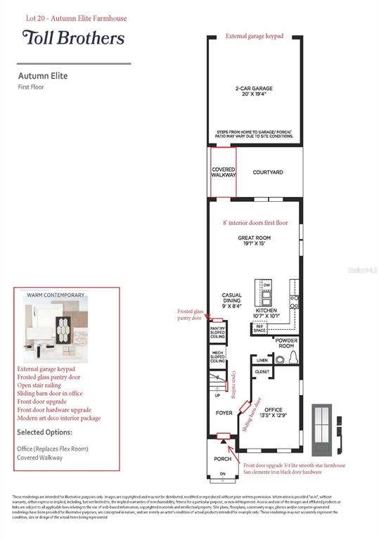This floor plan shows the first level of a Toll Brothers Autumn Elite farmhouse model — 1879 PINECLIFF DRIVE, APOPKA, FL