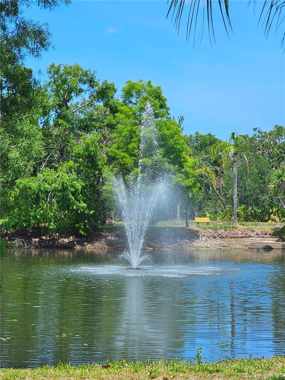A fountain sprays water in the center of a pond surrounded by trees and grass — 5711 BENTGRASS DRIVE UNIT 19-203, SARASOTA, FL