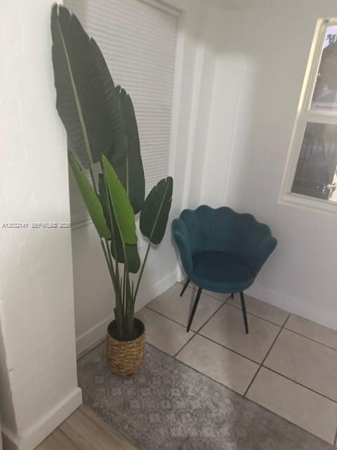 A corner of a room features a large potted plant next to a teal velvet chair — 1419 NW 44th St, Miami FL 33142, MIAMI, FL