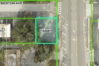 This is an aerial map view of a rectangular property lot — 705 BENTON AVENUE, BROOKSVILLE, FL
