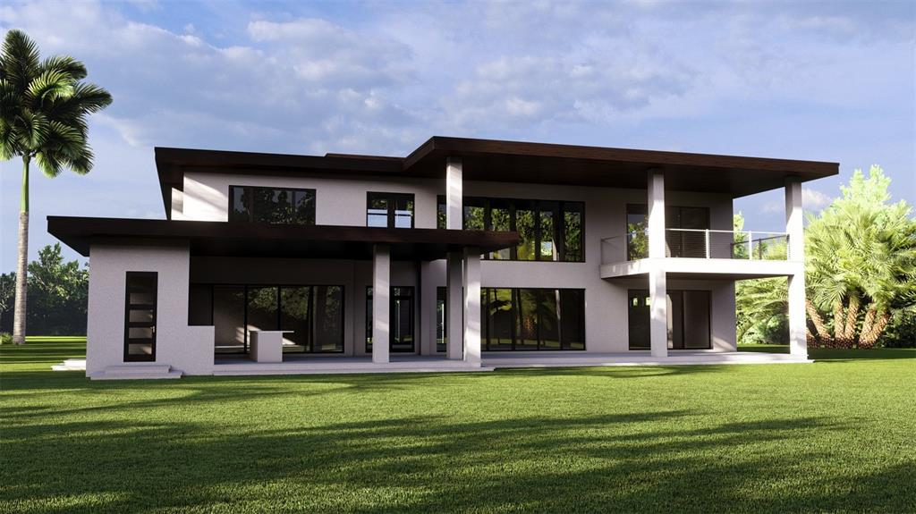 This is a digital rendering of the exterior of a modern two-story house with balconies — 19207 GUNN HIGHWAY, ODESSA, FL