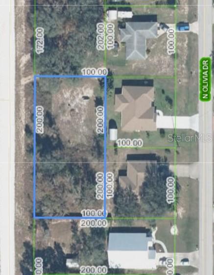 This is a map showing a vacant rectangular lot outlined in blue next to existing houses — 1838 N FONDA ROAD, AVON PARK, FL
