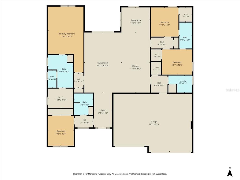This is a floor plan of a house featuring a garage, four bedrooms, and multiple bathrooms — 1427 W MINERAL COURT, HERNANDO, FL