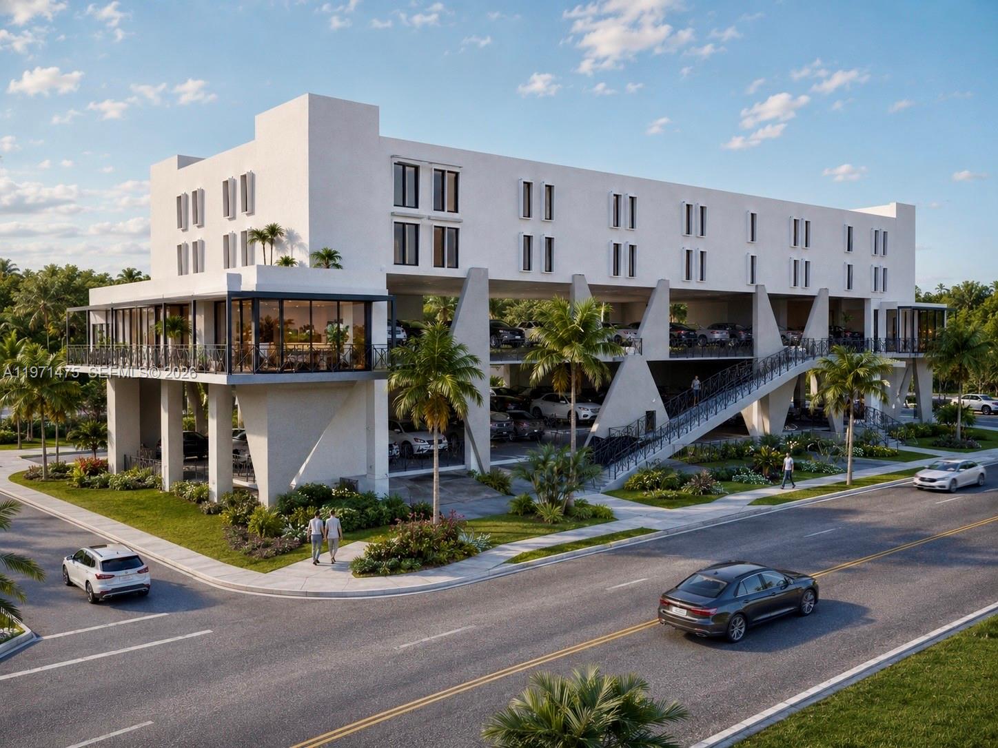 This is a rendering of a modern white building with elevated parking and exterior stairs — 302 SW 7th CT, Cape Coral FL 33991, CAPE CORAL, FL