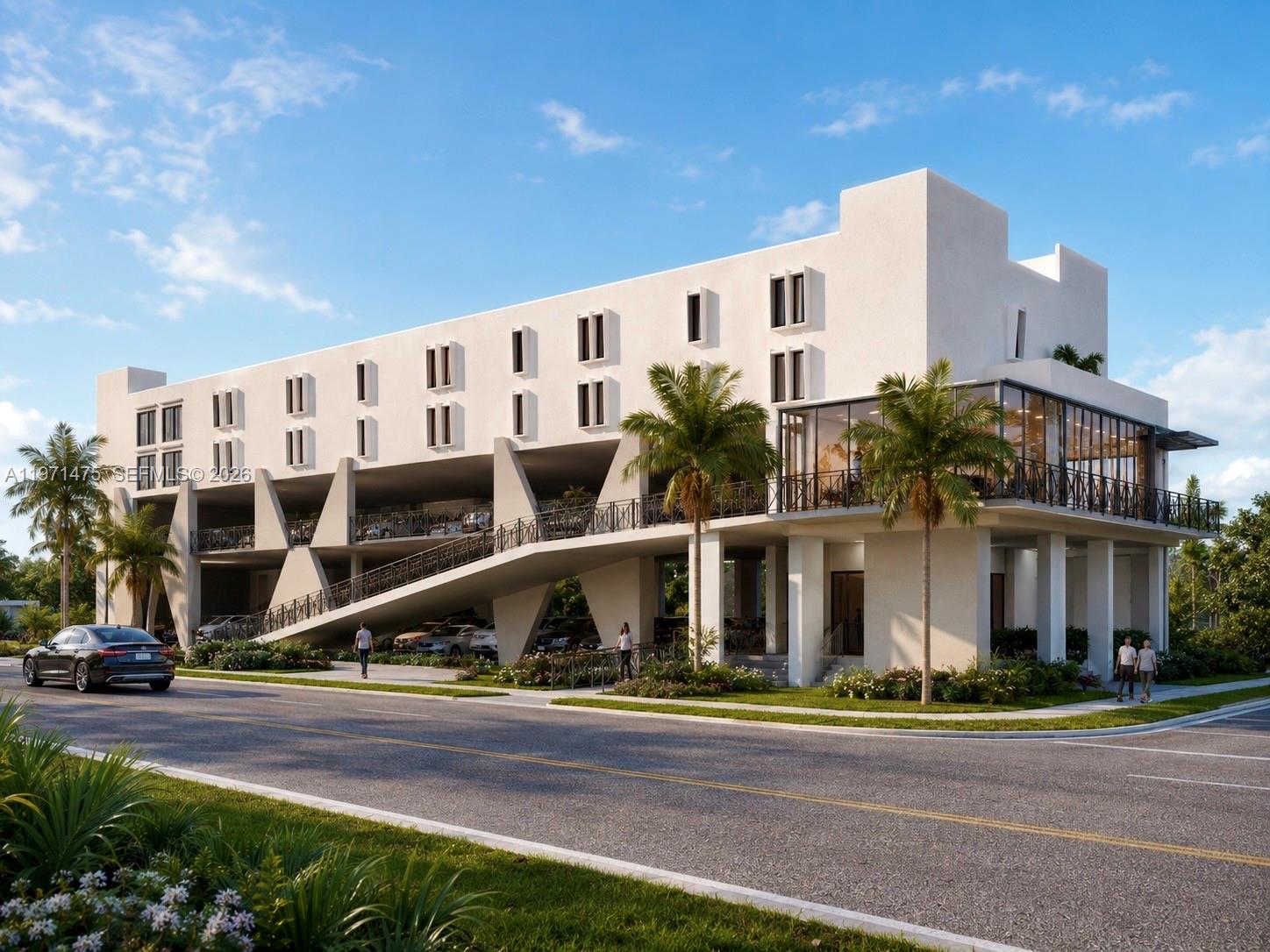 This is a rendering of a modern white multi-story building with a ground-level parking garage — 302 SW 7th CT, Cape Coral FL 33991, CAPE CORAL, FL