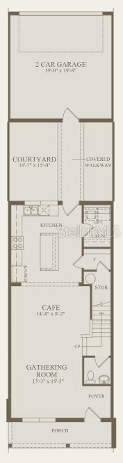 This floor plan shows a ground level with a garage, courtyard, kitchen, and gathering room — 4580 ORCHARD VIEW ALLEY, CLERMONT, FL