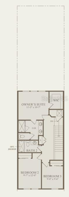 This is a floor plan showing the upper level of a home with three bedrooms — 4580 ORCHARD VIEW ALLEY, CLERMONT, FL