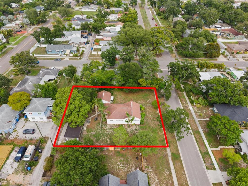 An aerial view shows a single-story house with a detached garage on a corner lot — 4605 8TH AVENUE N, ST PETERSBURG, FL