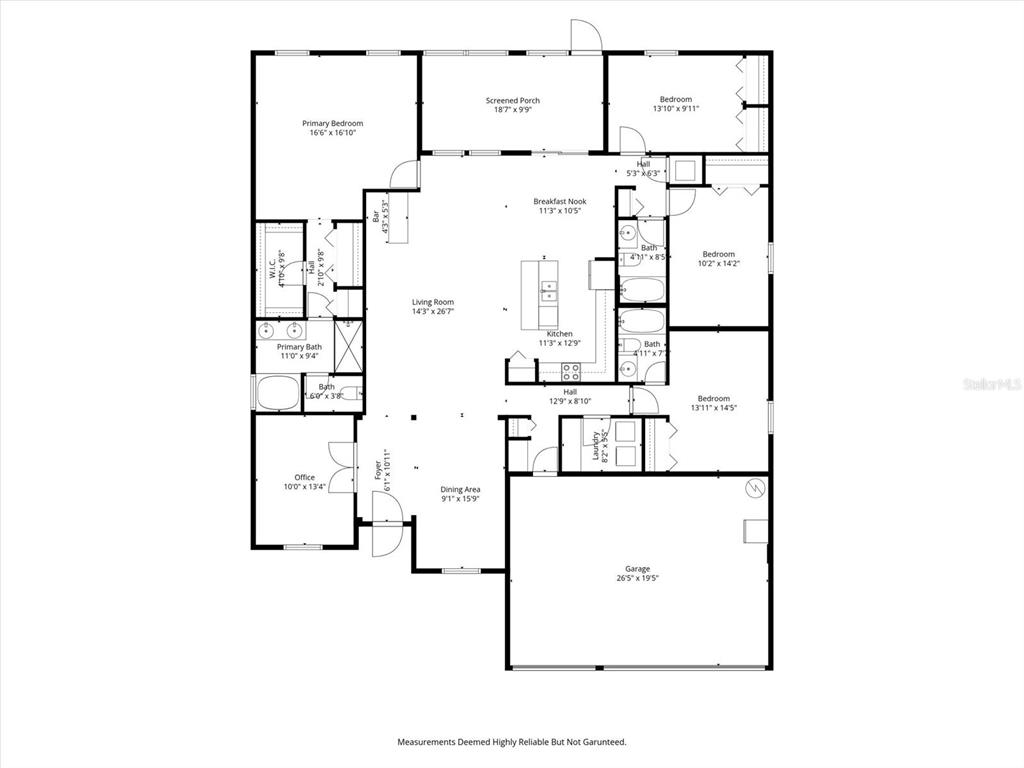 This is a floor plan for a single-story house with four bedrooms and a garage — 307 GLADESDALE STREET, HAINES CITY, FL